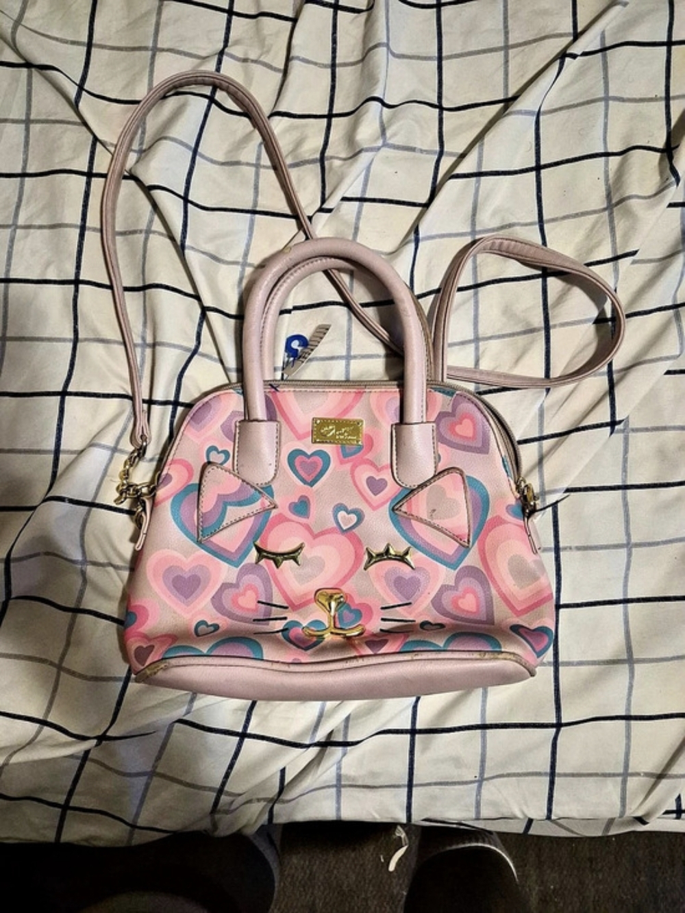 Betsey Johnson Luv Betsey Pink Heart Cat Face Dome Satchel Crossbody